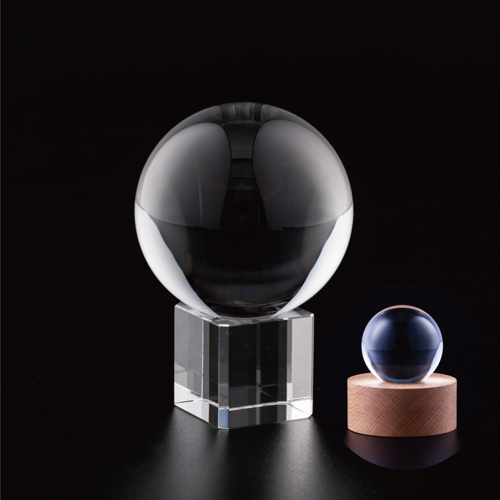 クリスタル 水晶玉 60mm クリア 透明台座 木製LED台座 - 【公式