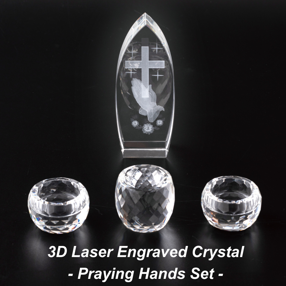 D Laser Engraved Crystal Praying Hands Christian Gifts